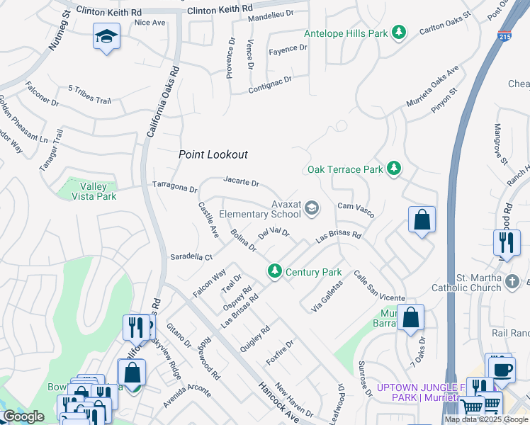 map of restaurants, bars, coffee shops, grocery stores, and more near 39531 Chabot Circle in Murrieta