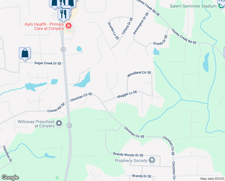 map of restaurants, bars, coffee shops, grocery stores, and more near 3896 Maggie Court Southeast in Conyers