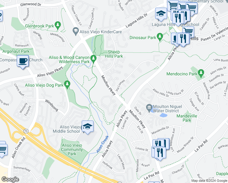 map of restaurants, bars, coffee shops, grocery stores, and more near in Laguna Hills