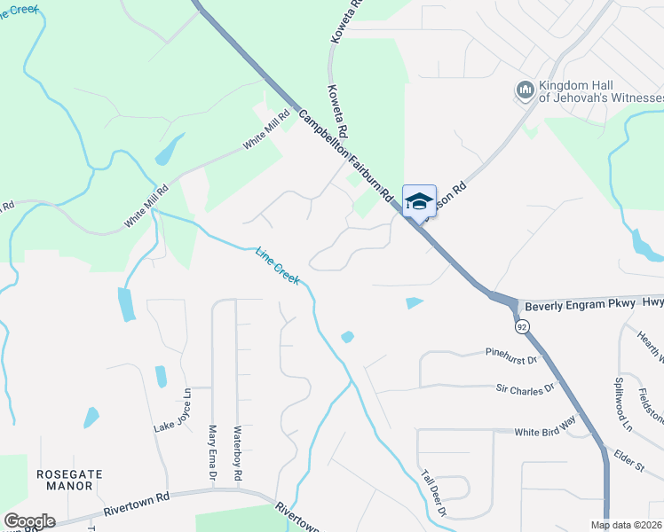 map of restaurants, bars, coffee shops, grocery stores, and more near 2335 Village Green Drive in Fairburn