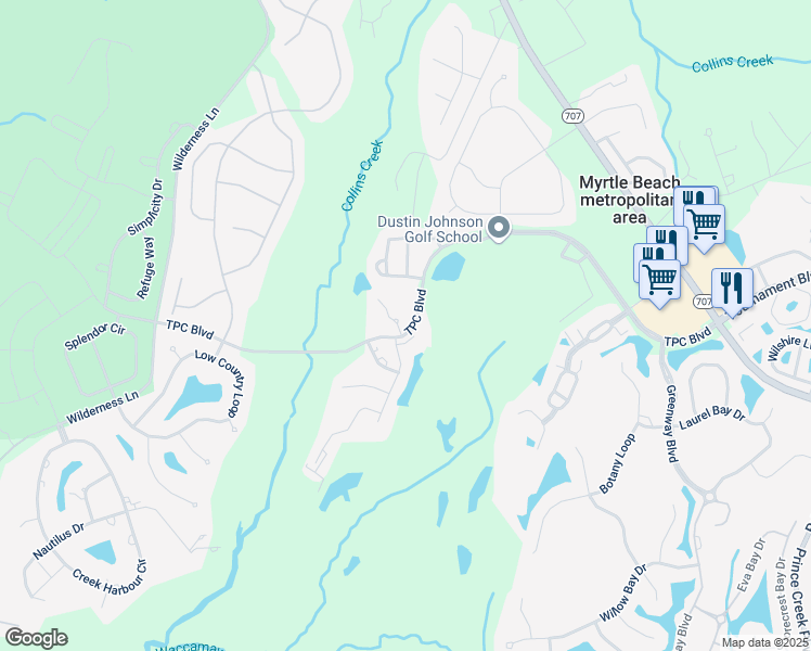 map of restaurants, bars, coffee shops, grocery stores, and more near 1805 Rock Bed Court in Murrells Inlet