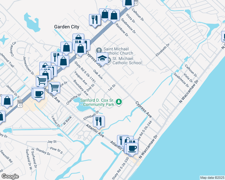 map of restaurants, bars, coffee shops, grocery stores, and more near 330 Pine Avenue in Murrells Inlet