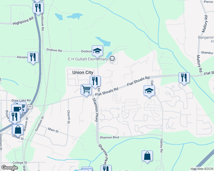 map of restaurants, bars, coffee shops, grocery stores, and more near 4617 Flat Shoals Road in Union City