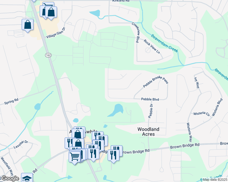 map of restaurants, bars, coffee shops, grocery stores, and more near 30 Pebble Brooke Court in Covington