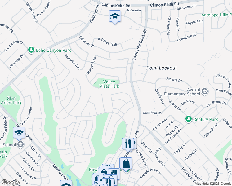 map of restaurants, bars, coffee shops, grocery stores, and more near 24180 Calle Artino in Murrieta