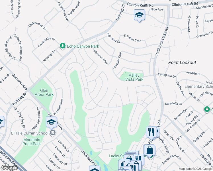 map of restaurants, bars, coffee shops, grocery stores, and more near 23948 Vía Astuto in Murrieta