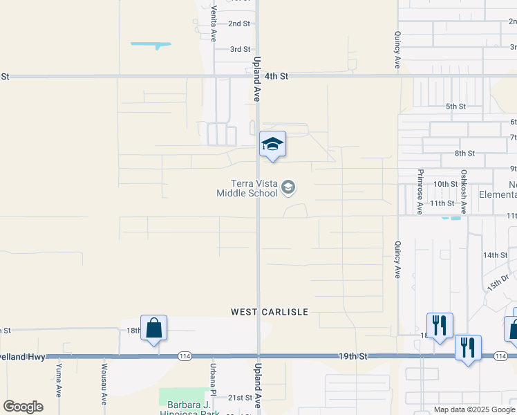 map of restaurants, bars, coffee shops, grocery stores, and more near 1111 Upland Avenue in Lubbock