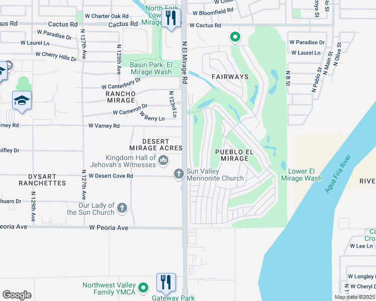 map of restaurants, bars, coffee shops, grocery stores, and more near 12315 West Desert Mirage Circle in El Mirage