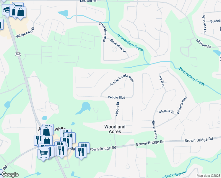 map of restaurants, bars, coffee shops, grocery stores, and more near 70 Pebble Brooke Pass in Covington