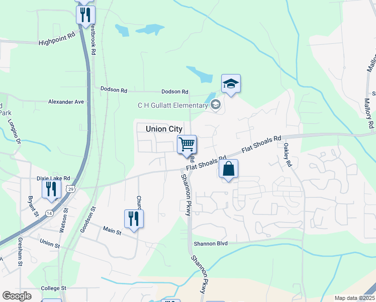 map of restaurants, bars, coffee shops, grocery stores, and more near 6248 Dodson Road in Union City