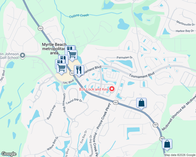 map of restaurants, bars, coffee shops, grocery stores, and more near 819 Wilshire Lane in Murrells Inlet