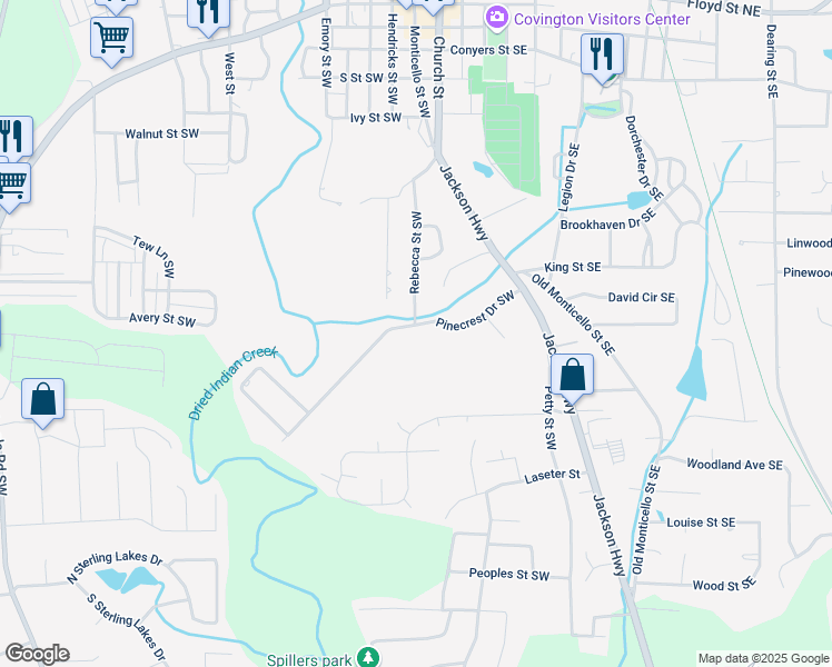 map of restaurants, bars, coffee shops, grocery stores, and more near 5185 Pinecrest Drive Southwest in Covington