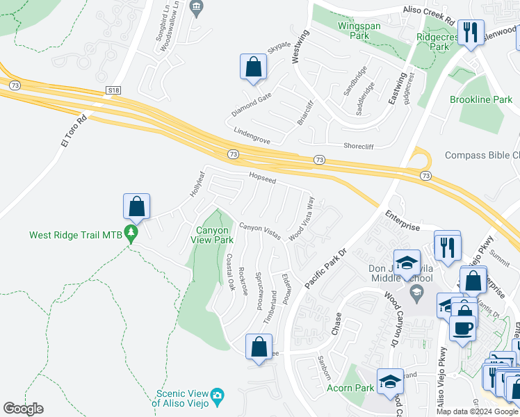 map of restaurants, bars, coffee shops, grocery stores, and more near 27 Lantana in Aliso Viejo