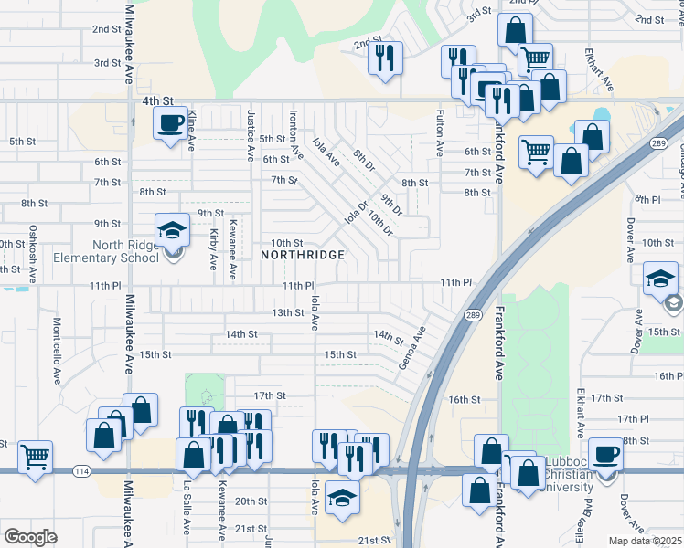 map of restaurants, bars, coffee shops, grocery stores, and more near 1011 Hyden Avenue in Lubbock