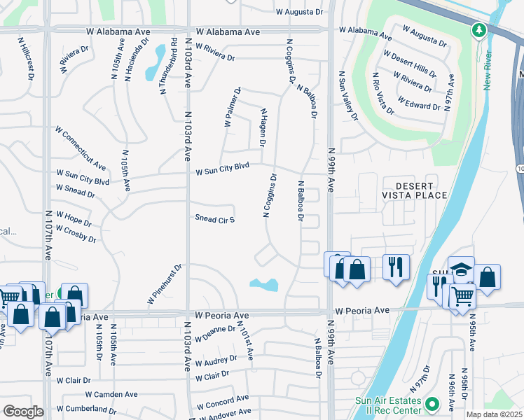 map of restaurants, bars, coffee shops, grocery stores, and more near 11048 North Coggins Drive in Sun City