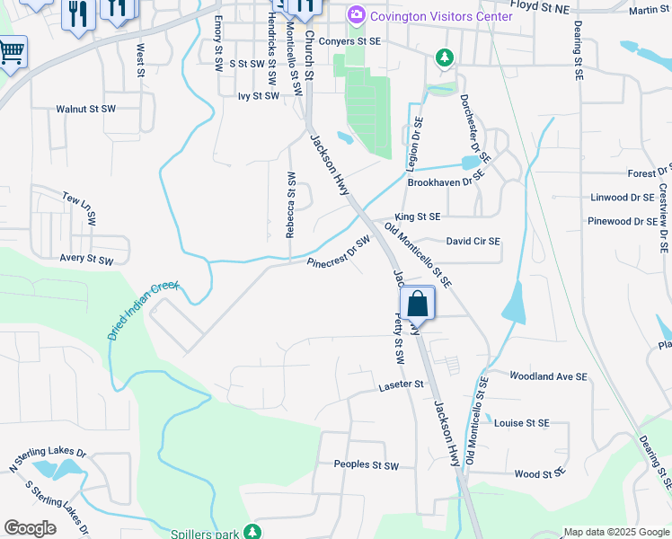 map of restaurants, bars, coffee shops, grocery stores, and more near 5129 Pinecrest Drive Southwest in Covington