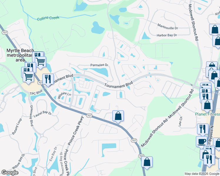 map of restaurants, bars, coffee shops, grocery stores, and more near 168 Chenoa Drive in Murrells Inlet
