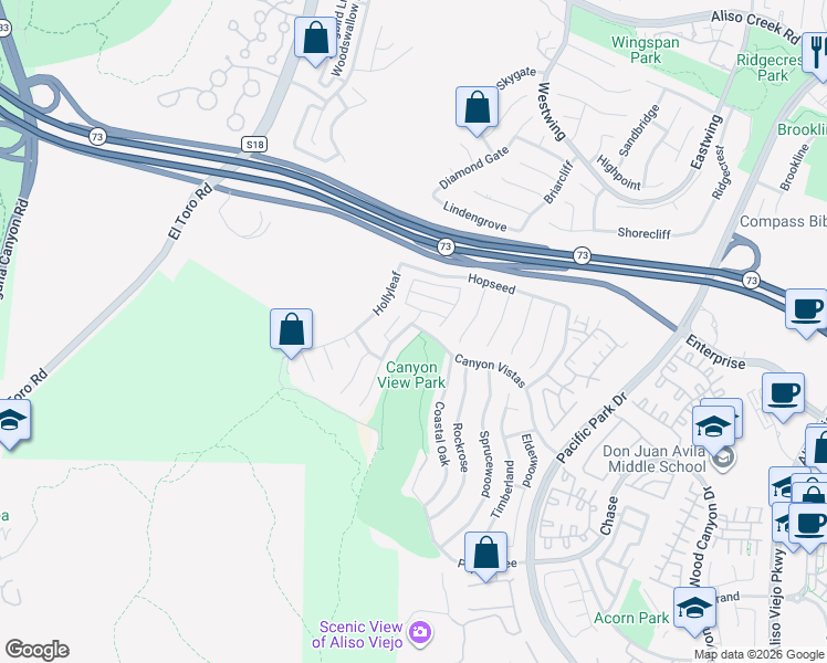 map of restaurants, bars, coffee shops, grocery stores, and more near 2 Silkwood in Aliso Viejo