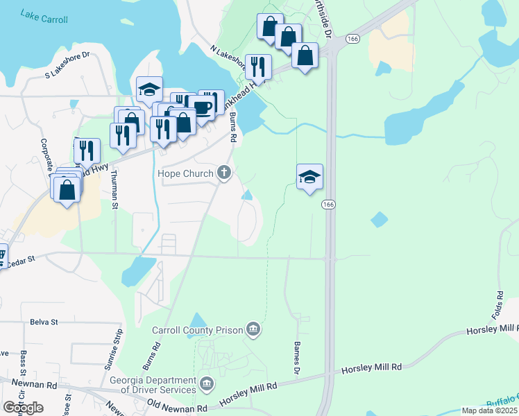 map of restaurants, bars, coffee shops, grocery stores, and more near 125 Kingston Circle in Carrollton