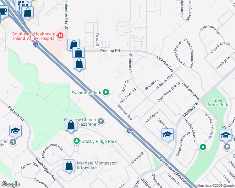 map of restaurants, bars, coffee shops, grocery stores, and more near 41157 Arron Court in Murrieta