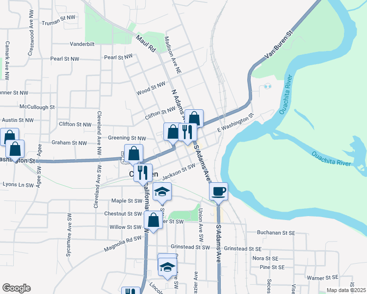map of restaurants, bars, coffee shops, grocery stores, and more near 133 West Washington Street in Camden