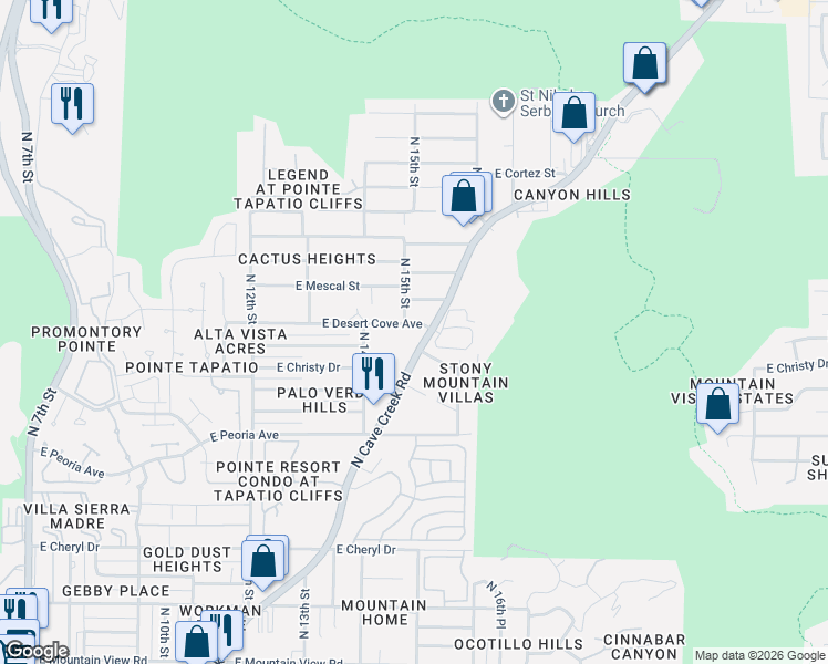 map of restaurants, bars, coffee shops, grocery stores, and more near in Phoenix