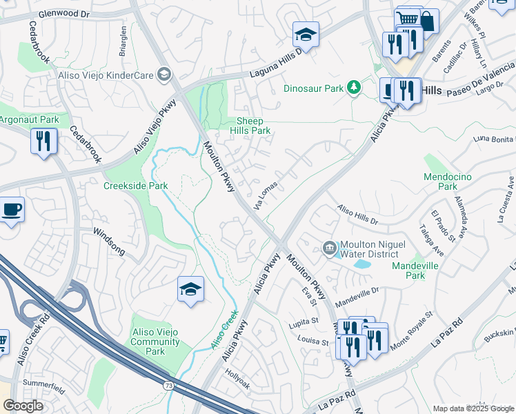 map of restaurants, bars, coffee shops, grocery stores, and more near in Laguna Hills