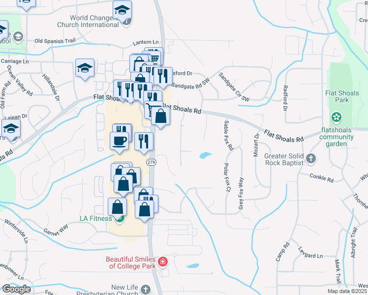 map of restaurants, bars, coffee shops, grocery stores, and more near 6082 Oak Bend Court in Riverdale