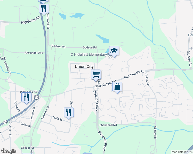 map of restaurants, bars, coffee shops, grocery stores, and more near 6248 Dodson Road in Union City