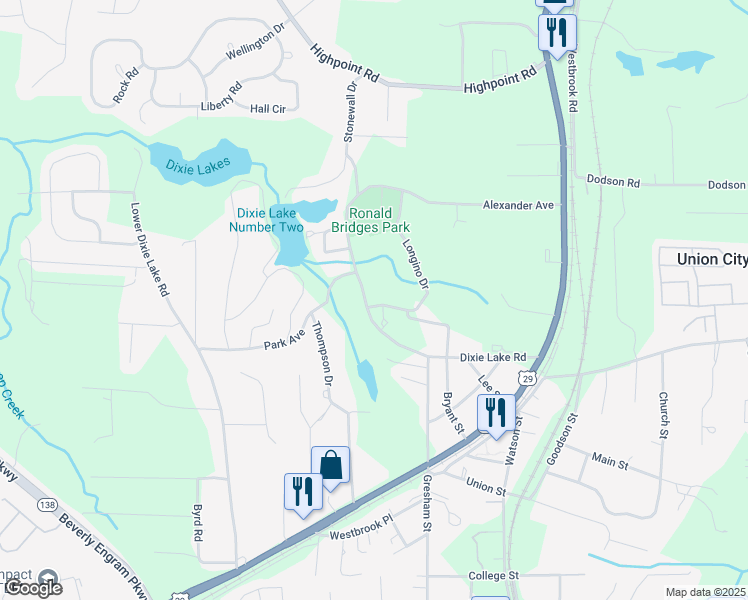 map of restaurants, bars, coffee shops, grocery stores, and more near 5207 Dixie Lake Road in Union City