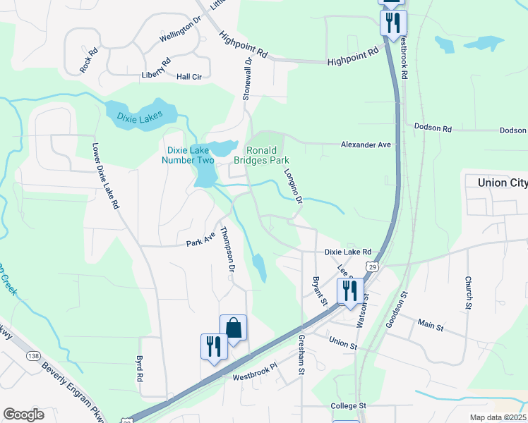 map of restaurants, bars, coffee shops, grocery stores, and more near 5207 Dixie Lake Road in Union City