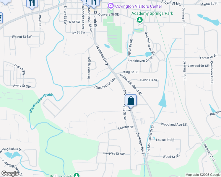 map of restaurants, bars, coffee shops, grocery stores, and more near Ellis Circle Southwest in Covington