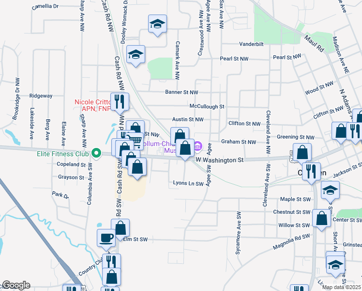 map of restaurants, bars, coffee shops, grocery stores, and more near 145 Jefferson Drive Northwest in Camden