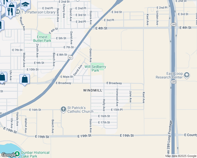 map of restaurants, bars, coffee shops, grocery stores, and more near 3315 East Broadway in Lubbock