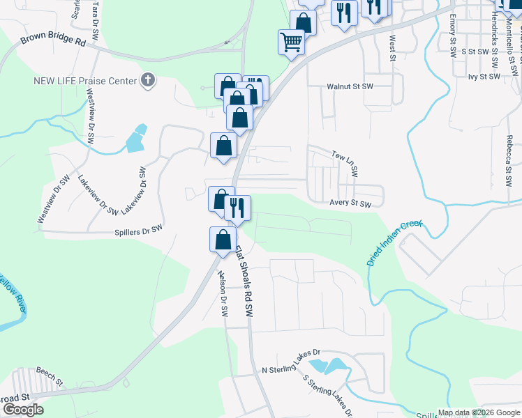 map of restaurants, bars, coffee shops, grocery stores, and more near 7184 Washington Street Southwest in Covington