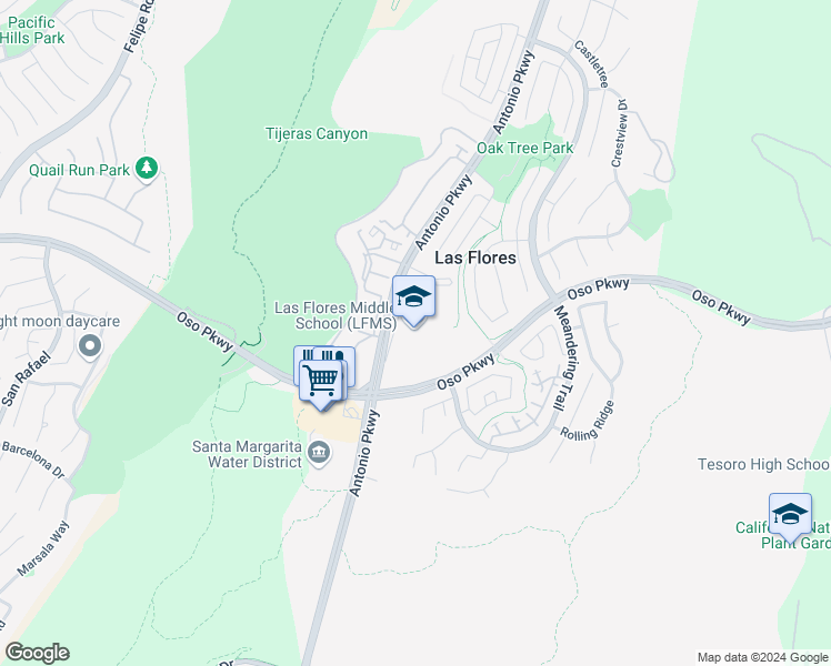 map of restaurants, bars, coffee shops, grocery stores, and more near 25862 Antonio Parkway in Rancho Santa Margarita