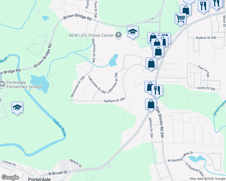 map of restaurants, bars, coffee shops, grocery stores, and more near 8303 Lakeview Drive Southwest in Covington