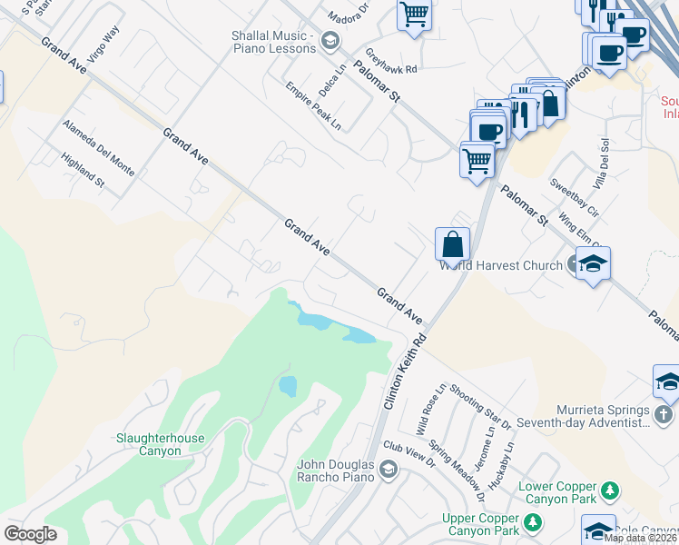 map of restaurants, bars, coffee shops, grocery stores, and more near 22879 Royal Adelaide Drive in Murrieta