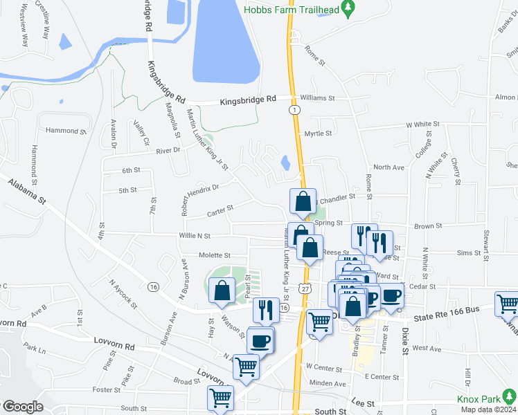 map of restaurants, bars, coffee shops, grocery stores, and more near 646 Martin Luther King Junior Street in Carrollton