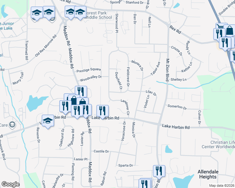 map of restaurants, bars, coffee shops, grocery stores, and more near 6208 Fieldcrest Drive in Morrow