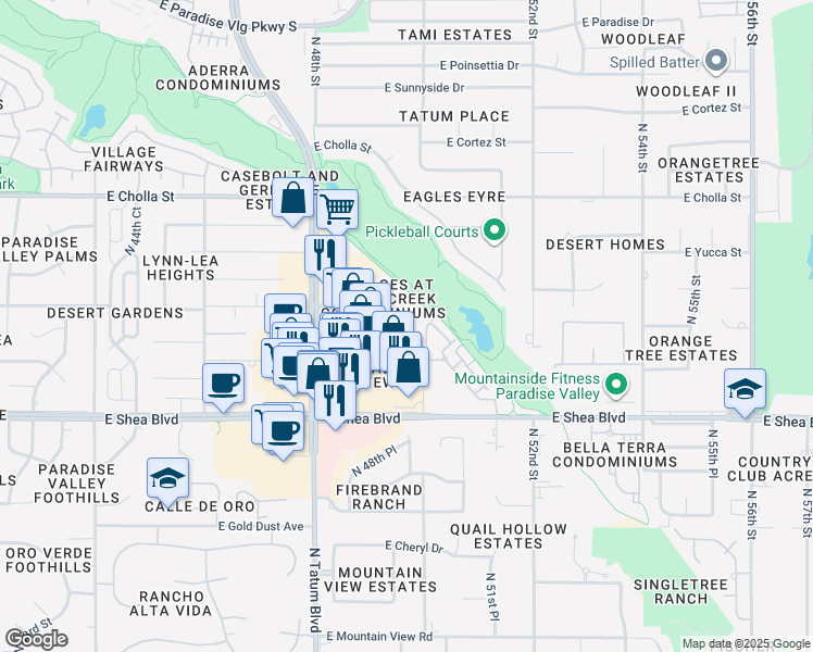 map of restaurants, bars, coffee shops, grocery stores, and more near 4925 East Desert Cove Avenue in Scottsdale