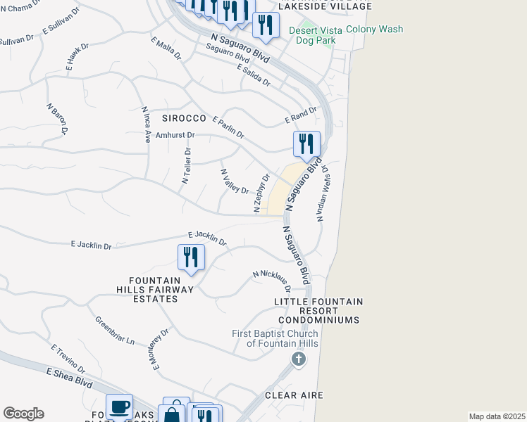 map of restaurants, bars, coffee shops, grocery stores, and more near 17108 East Kingstree Boulevard in Fountain Hills