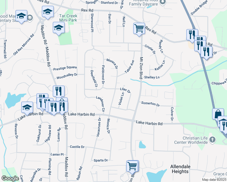 map of restaurants, bars, coffee shops, grocery stores, and more near 6216 Monica Drive in Morrow