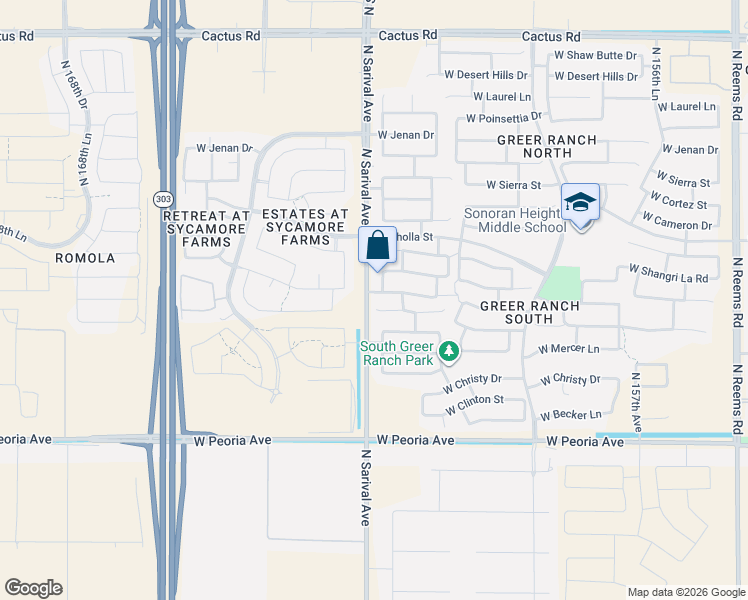 map of restaurants, bars, coffee shops, grocery stores, and more near 16285 West Hope Drive in Surprise