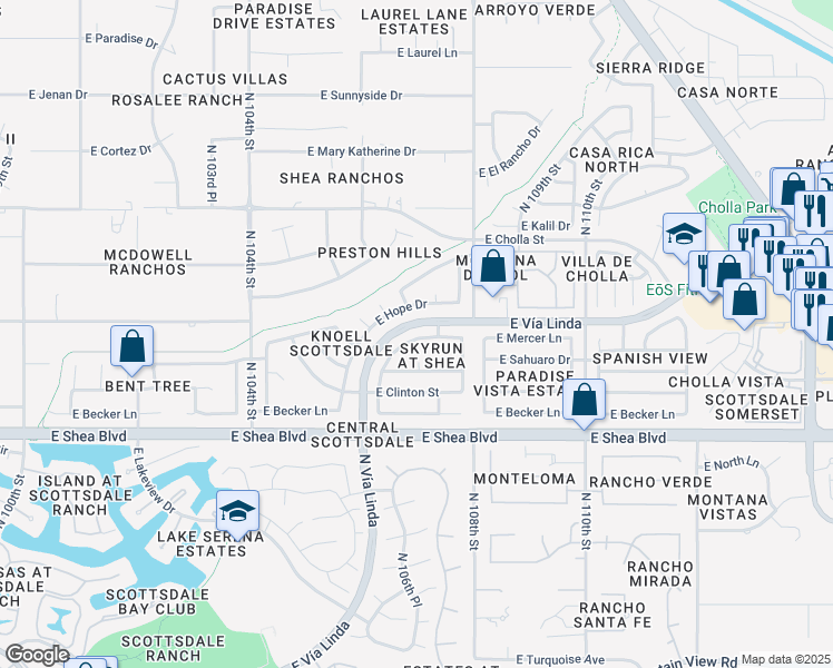 map of restaurants, bars, coffee shops, grocery stores, and more near 10680 East Sahuaro Drive in Scottsdale