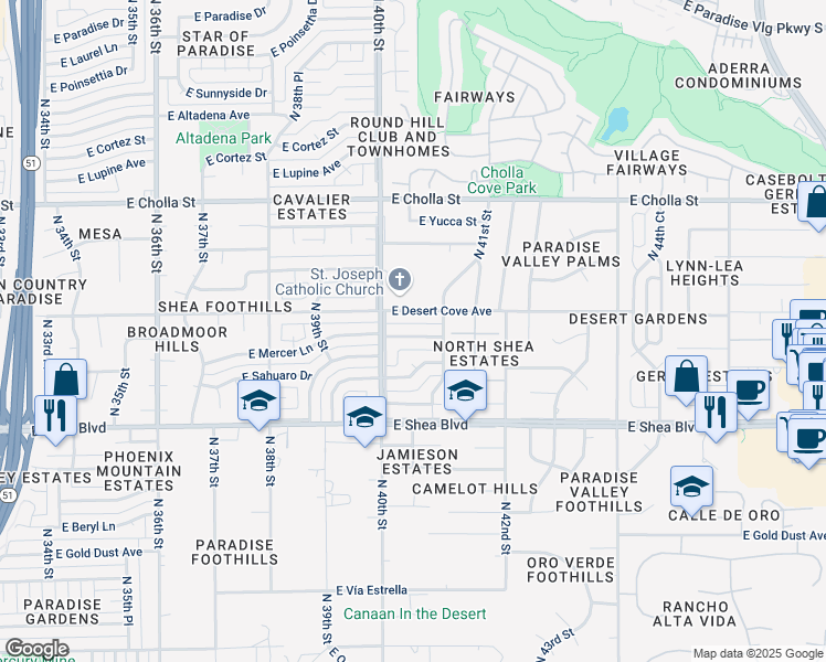 map of restaurants, bars, coffee shops, grocery stores, and more near 4032 East Becker Lane in Phoenix