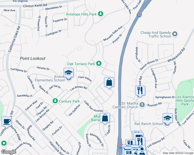 map of restaurants, bars, coffee shops, grocery stores, and more near 39135 Vía Las Sintras in Murrieta