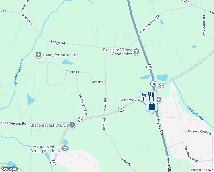 map of restaurants, bars, coffee shops, grocery stores, and more near 144 Bowen Road in Stockbridge