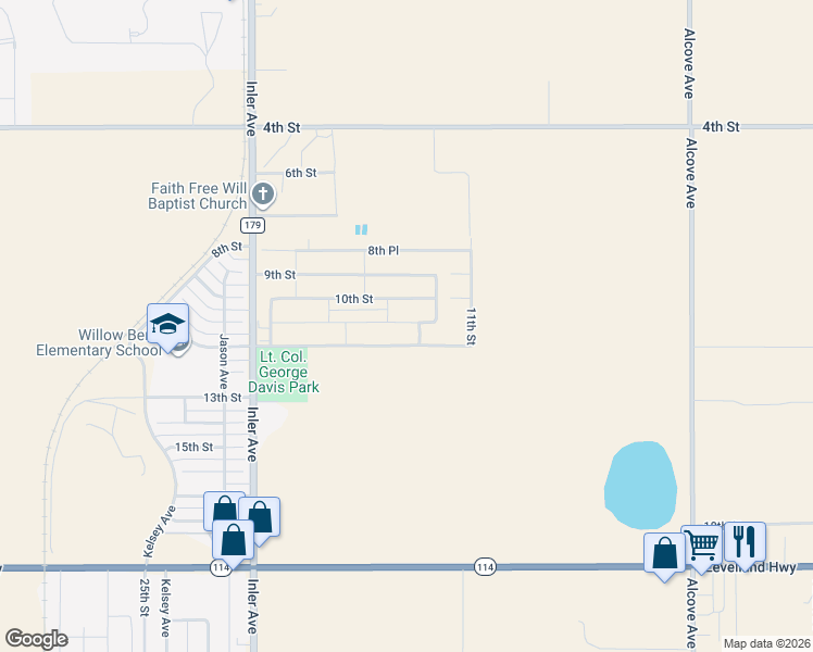 map of restaurants, bars, coffee shops, grocery stores, and more near 8600 15th Street in Lubbock