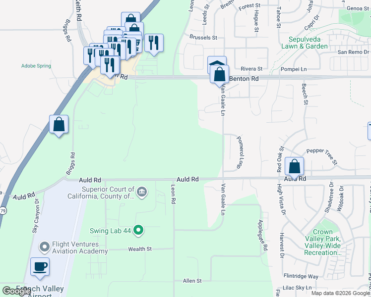 map of restaurants, bars, coffee shops, grocery stores, and more near 30980-31216 Auld Rd in Murrieta